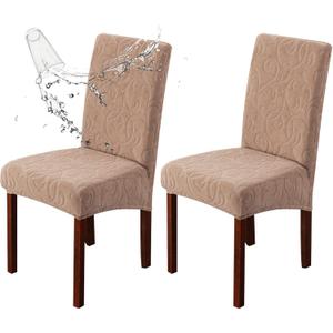 Genina Waterproof Dining Room Chair Covers 2 Pack Stretch Parsons Chair Slipcovers for Dining Room Kitchen Chair Protector Cover, Removable, Washable (2, Flower Pattern-Khaki)