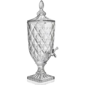 0.8 Galllon Glass Drink Dispenser for Parties with Spigot Glass Iced Beverage Dispenser with Lid Wide Mouth Beverage Server for Party Bar Wedding Decoration (diamond)