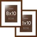 Homeforia 8x10 Picture Frame Brown, High End Dark Oak 8 x 10 Walnut Wooden Frames with Mat 5 by 7 Photo, 8x10 Wood Frame Matted to 5x7 Print, Wall or Tabletop Frame, Tempered Glass, Wall Kit, Set of 2