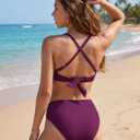 Blooming Jelly Women's High Waisted Bikini Sets Matel Tummy Control Swimsuits V Neck Twist Front Bathing Suit (L)