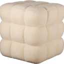 17''3 Square Ottoman Pouf Installed,Sturdy Wooden Frame,Capacity 330 lbs,Modern Sofa Stool Fuzzy Sherpa Footstool,Foot Rest,Cube Boucle,Vanity Stool,for Couch Living Room(Peach Fur)