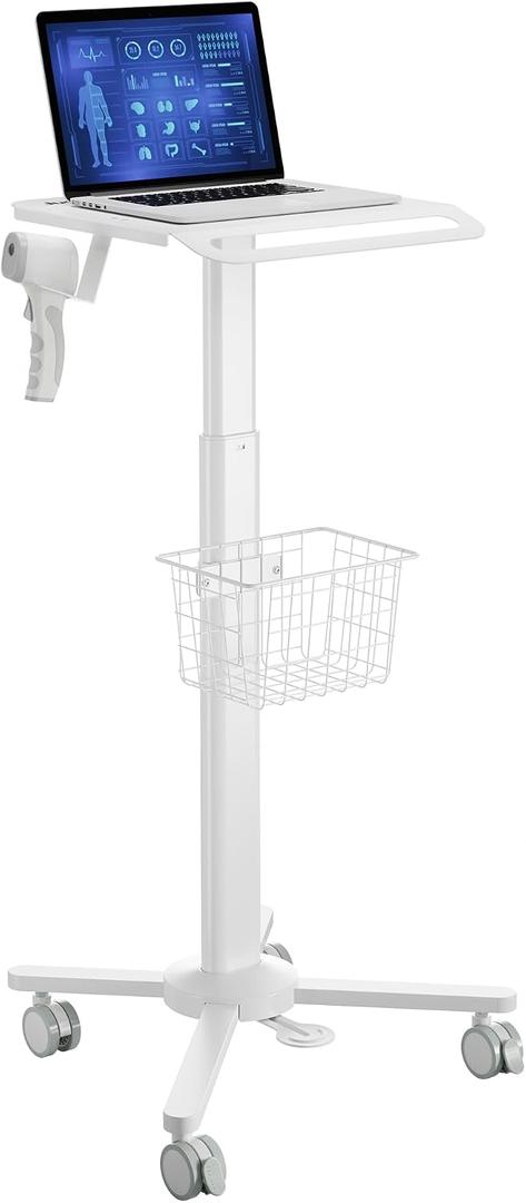 Medical Carts with Wheels, Pneumatic 31.5"-47.2" Height Adjustable Laptop Cart with Scanner Holder & Storage Basket, Rolling Lab Utility Cart for Nurse Station, Dental Clinic, Salon, Office
