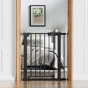 Babelio Baby Gate for Doorways and Stairs, 26-31" Pet Gate with Wide Walk Thru Door and Lock Indicator, No Drill Pressure Mounted Safety Gate with Double Lock and Self-Closing, Black
