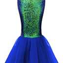 Women Mermaid Tail Costume Tulle Skirt Sequin Halloween Cosplay Dress up (6-8, Blue)