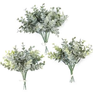 Floroom Artificial Flocked Eucalyptus Stems Faux Greenery Spray, 18pcs Best Filler Fake Plants for DIY Wedding Bouquet Centerpieces Arrangement