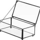 Vintage Glass Jewelry Box Keepsake Box with Hinged Lid, Great for Storage Trinket/Jewelry/Card/Photo, Black Decorative Box for Dresser-15612EX (Large)