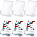 Crtiin 6 Pcs Acrylic Slanted Sign Holder with Business Card Holders Clear Display Stand Flyer Stand with Gift Card Holder for Office Table Advertisement Brochure (4 x 6 Inch,Side Insert)