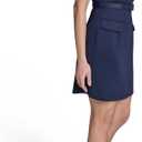 BCBG Women's Short Sleeve Square Neck Belted Short Stretch Dress (Blue, M)