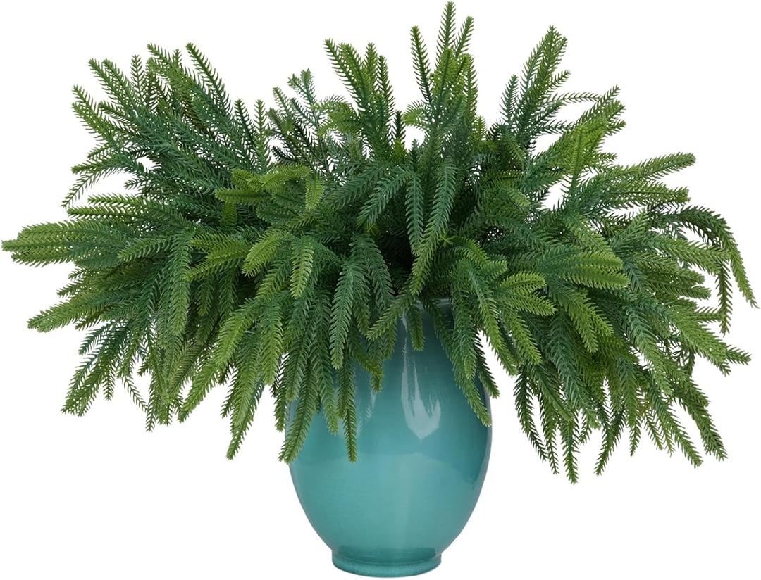 18Inches 10pack Christmas Norfolk Pine Branch Real Touch Artificial Norfolk Branches,Fake Stems Greenery Pine Picks for Indoor Home Holiday Decor Vase DIY Wreath Outdoor Porch Decoration