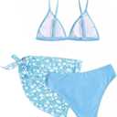 SHENHE Girl's 3 Piece Swimsuits Cute Spaghetti Strap Triangle Bikini with Ditsy Floral Cover Up Teen Bathing Suits (Blue, 9 Years)