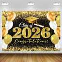 Gold Black Graduation Backdrop Decorations 2026 7x5ft Class of 2026 Congratulations Banner Congrats Grad Graduate Backdrop Banner for 2026 Graduation Party Decorations Background (84x60inch)