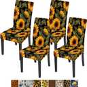 Sunflower Spring Chair Covers Set of 4, Stretchable Kitchen Chair Covers Dining Room Yellow Sunflower Decorations Dining Chair Slipcovers Chair Protectors