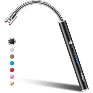 RONXS Electric Lighter Windproof Flameless Candle Lighter with Safety Lock, Type-C Rechargeable Long Lighters for Grill BBQ Camping (Black)