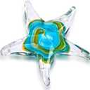 QFkris 5" Glass Star Fish, Crystal Handmade Glass Blown Table Decor, Starfish Figurine, Collectible Ornament,Clear and Green for Women