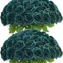50pcs Emerald Green Roses Artificial Flowers Bulk,Fake Roses Silk Flower with Stems Realistic Flowers for Wedding Centerpiece Home Party Decor