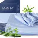 MR&HM Queen Fitted Sheet Only, Ultra-Soft Rayon Derived from Bamboo & Polyester Blend, Silky & Breathable, 15" Deep Pocket with Elastic Straps, Cooling Fitted Sheet for Hot Sleepers, Light Blue