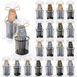 Pasimy 24 Sets Employee Appreciation Gifts Bulk Inspirational Ballpoint Pens Pencil Holder Cups with Thank You for Being Awesome Cards Gift Bags for Coworker Teacher Office Staff Nurse (Black Silver)