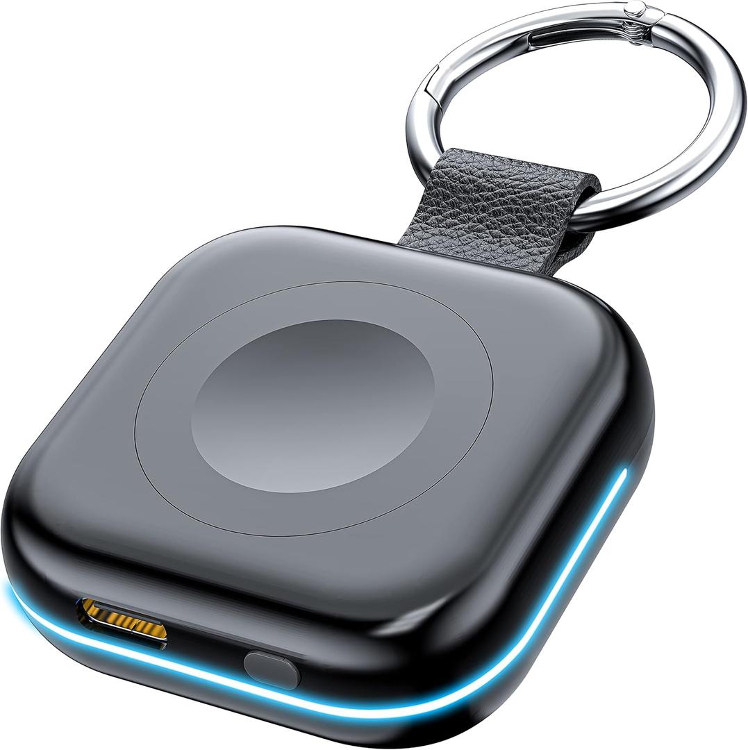 HUOTO Portable Charger for Apple Watch,Wireless Magnetic iWatch Charger 1200mAh Power Bank Travel Keychain Accessories Smart Chargers for Apple Watch Series 11/10/9/8/7/6/SE/5/4/3/2/1/UItra/UItra 2 (Black)