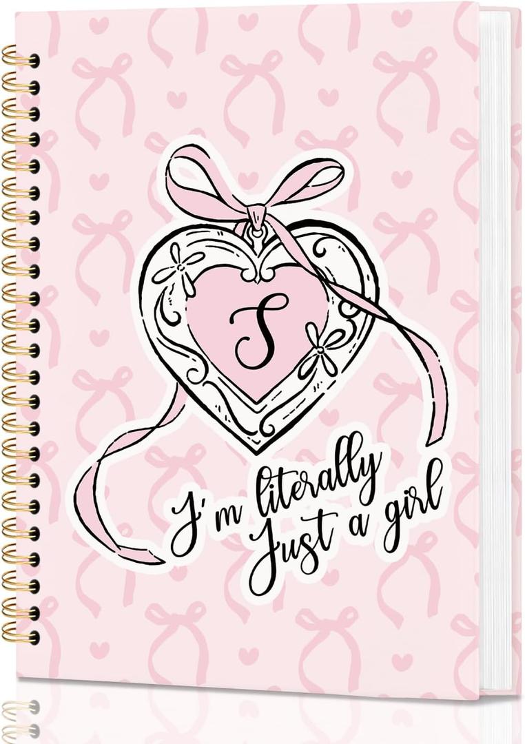 Pink Personalized Notebook Journal for Teen Girls Women, Initial Monogrammed Gifts for Women Girl, Teen Journals for Girls, Coquette Pink Bow Initial S Hardcover Spiral Notebook, 5.5x8.3