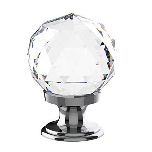 Alzassbg 6 Pack Clear Crystal with Chrome Plated Drawer Knobs, 1-1/5 Inch(30mm) Cabinet Knobs Round Diamond Crystal Knobs for Drawers AL1002CP