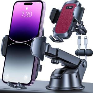 YRU [2025 Upgraded] Universal Car Phone Holder Mount【 360° Rotatable &Strong Suction】 Cell PhoneHolder for Car Dashboard Windshield Phone Holder Dash Stand for iPhone 16 15 14 13 Samsung Truck, Black