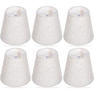 Set of 6 Chandelier Lamp Shades 5 Inch, Mini Barrel Lampshades Clip On for Table Lamp Wall Lamp Replacement, Natural Linen Mini Lamp Shade, 3.5x5.1x5.5in (Top Height Bottom)