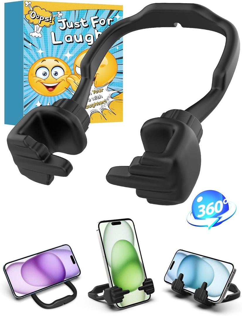 2 x Stocking Stuffers for Teens Boys Gifts for Men Adults: Lazy Cell Phone Stand Unique Gesture Phone Holder for Desk Gifts for Teenager Girls Women Cool Gadget Funny Christmas White Elephant Gag Gifts (Black)