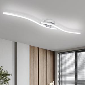 39.37Inch Linear Ceiling Light 6000K Chrome Modern Ceiling Light Fixture 28W Long Flush Mount Ceiling Lamp for Hallway, Kitchen, Bedroom, Dining Room