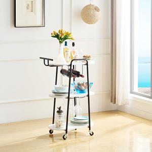 3 Tiers Bar Cart, Home Bar Serving Cart on Lockable Wheels, Rolling Alcohol Cart Modern Wine Cart for Home Kitchen Dining, Living Room, Medium