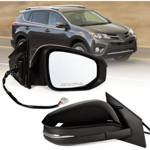 Right Passenger Side Mirror Fits 2013-2015 Toyota RAV4 with Power Heated Turn Signal and Manual Folding Without Blind Spot Match Black Replace 87910-0R080 (7Pins)