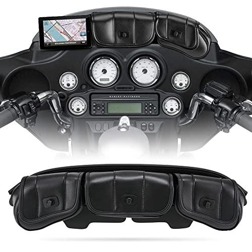 KATUR Motorcycle Windshield Bag Pouch PU Leather with Magnetic Closures Compatible with Harley Touring Street Glide Electra Glide Windshield Bags 1996-2013
