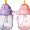 Tommee Tippee Starter Weighted Straw Baby & Toddler 10oz Sippy Cup for 6 Months+, with Silicone Weighted Straw and Easy-Hold Handles, BPA Free, Pink & Purple, Pack of 2