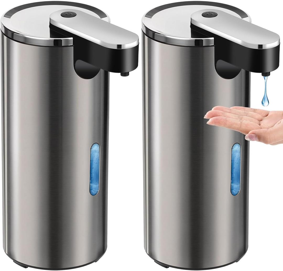 2 Pack Automatic Soap Dispenser Touchless, 13.5oz/400ml Stainless Steel Electric Sensor Pump with 3 Adjustable Volume, Clog-Free, Water-Resistant for Kitchen, Bathroom, Hotel, and School