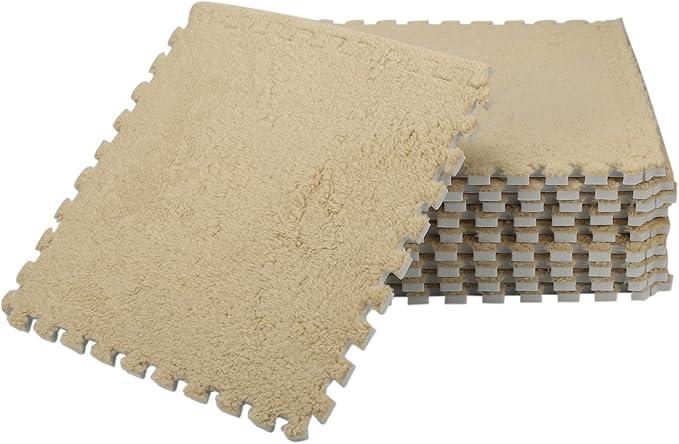 30"/30" 12 Piece Interlocking Foam EVA Fuzzy Mat Flooring Carpet Tiles for Kids - Perfect for Nursery DéCor, Baby Room, Playroom and Kids Room