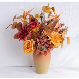 LUEUR Artificial Sunflower with Vase, Artificial Fall Flowers for Decoration, Autumn Faux Gerber Daisy Flowers Arrangement in Vase Suitable for Home Living Room Fall Decor Table Centerpieces (Orange)