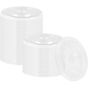 98mm Clear Flat Lids with Straw Slot, Plastic Disposable PET Cup Lids for 12, 16, 20 and 24 oz Cups for Iced Coffee Ice Cream Milkshake Party Supplies, Pack of 35