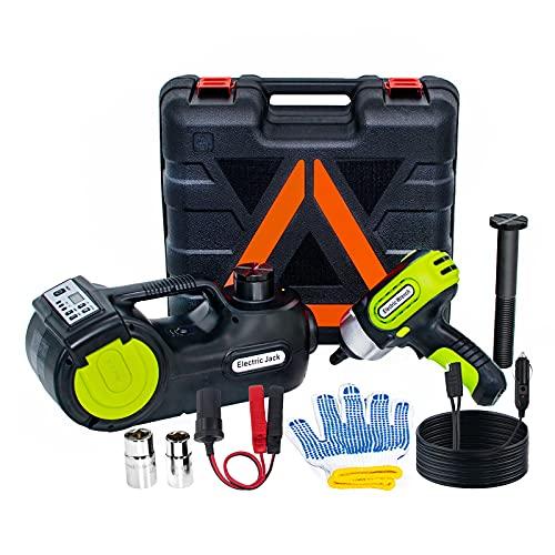 ActDoer Electric Car Jack Kit 5Ton 12V Car Jack Hydraulic (Lifting Range: 6.1-20.86 inch) with Impact Wrench & Inflator for Car SUV Sedan MPV with LCD & Tire Pressure Display