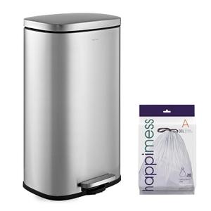 happimess Curtis 8 Gal Step Trash Can Soft Close 25", Platinum Silver
Stainless Steel, Fingerprint Resistant Satin Finish, Removable Liner, Steel Pedal, 20 Trash Bags Included, Kitchen Bin