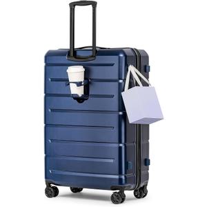 KYME Hardside Expandable Carry On Luggage 22x14x9 Airline Approved 20 Inch Hardshell Carry On Suitcase with Wheels TSA Lock Small Travel Rolling Luggage with Cup Holder for Women Men Navy