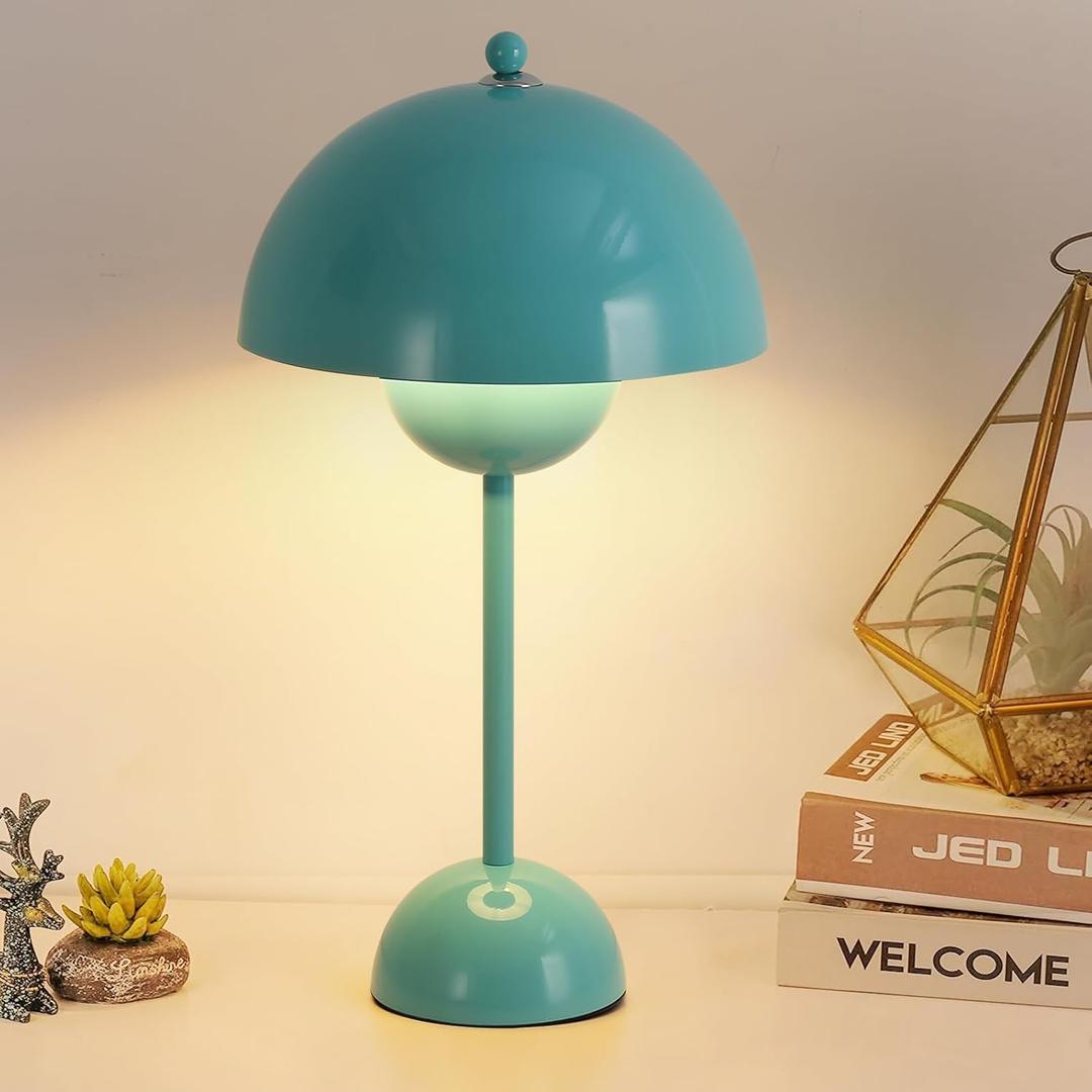 COSYLUX Modern Small Table Lamp for Bedroom, Cute Dome Shade Reflecting Light Reading Lamp for Living Room, Kid's Room, Study, Office, Beside Bedside Nightstand Desk Lamp(Turquoise Blue)