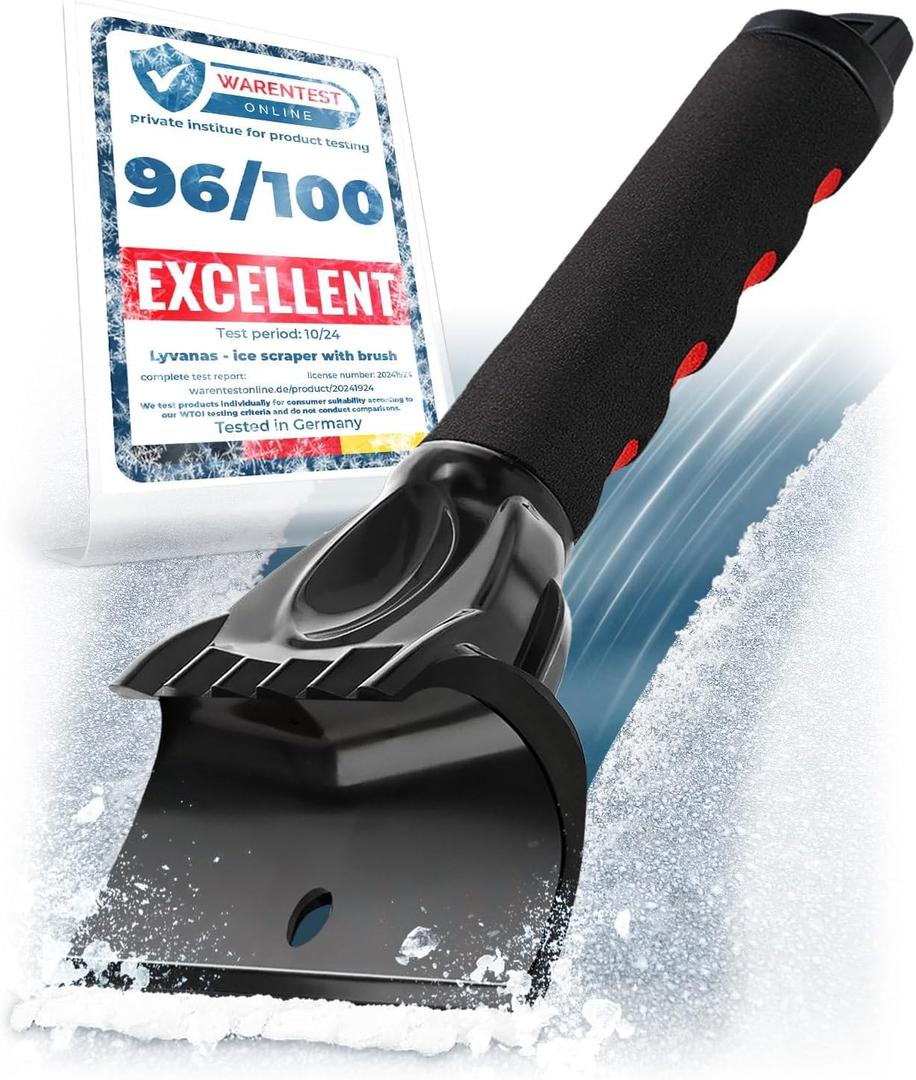 Car Ice Scraper for Car Windshield Test Winner 2026* - Ergonomic Professional Snow Scraper for Car Fast & Strong - Efficient & Safe Windshield Scraper for Ice and Snow (Black - Red)