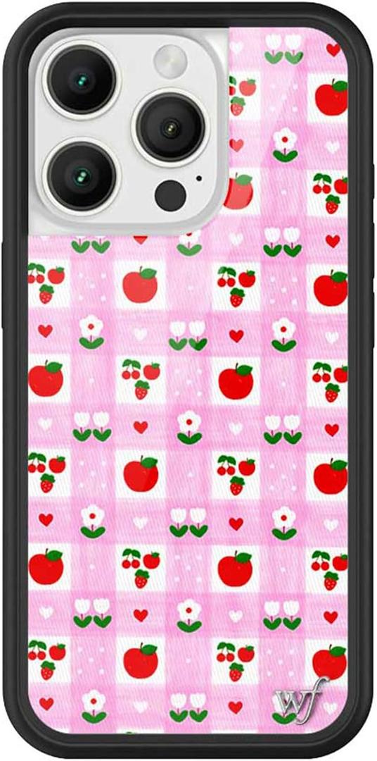 Wildflower Cases - Apple A Day, Compatible with Apple iPhone 16 Pro | Red Fruit Green Plaid Popular Aesthetic Cute Trendy - Protective Black Bumper, 4ft Drop Test Certified, Women Owned Small Business