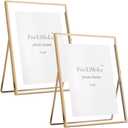 Gold 8x10'' Floating Frame 2-Pack for Picture Sizes (5x7'', 6x8'', 7x9''),Beaded Thin Metal Edge Floating Frames 5x7'' gold, Adjustable Tabletop/Shelf Photo Frame,Classy Wedding Gift and Home Office Decor