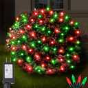Led Christmas Net Lights Outdoor Connectable, 120LED 5ft x 6ft Waterproof 8 Modes Black Wire 29V Plug in Mesh Lights for Garden Yard Bushes Trunk Tree Decor (Red & Green, 1Pack)