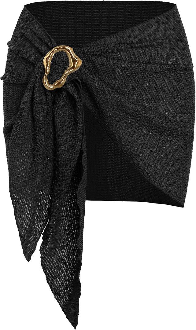 ZAFUL Boho Beach Cover Ups for Women Sarong Coverups Sheer Bikini Chiffon Wraps Skirts for Swimwear (Black), One Size