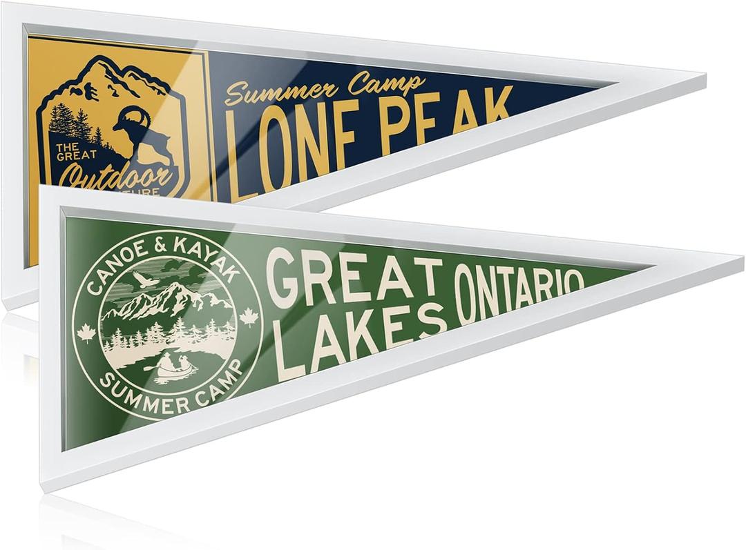 Wesiti 2 Piece Pennant Frame Holders 12 x 30 Inches Wooden Flag Frame Case for Team Pennants Display, 11.42 x 28.54 inches
