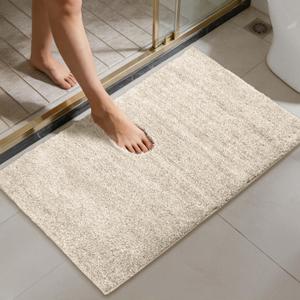 Non-Slip & Super Absorbent Bath Mat, 32x20 Inch Large Microfiber Bathroom Rug, Ultra Plush Quick Dry Machine Washable Shaggy Carpet for Shower Tub Floor, Beigem