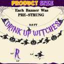 2 x Pre-Strung Drink Up Witches Banner, Glitter Happy Halloween Banner Decorations with Pumpkin Bat Witch Sign for Halloween Party Home Office School Indoor Wall Mantel Hanging Backdrop Garland Decor
