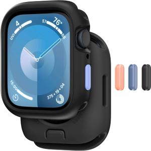 MAGEASY Protective Case for 41mm Apple Watch Series 9, Series 8, Series 7 | Shockproof Silicone Bumper, Skin - Midnight Black