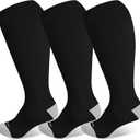 LEVSOX Plus Size Compression Socks Wide Calf Men&Women 20-30 mmhg Knee High Support Socks for Medical, Nurse, Diabetic (Large, 3 Pair-black)